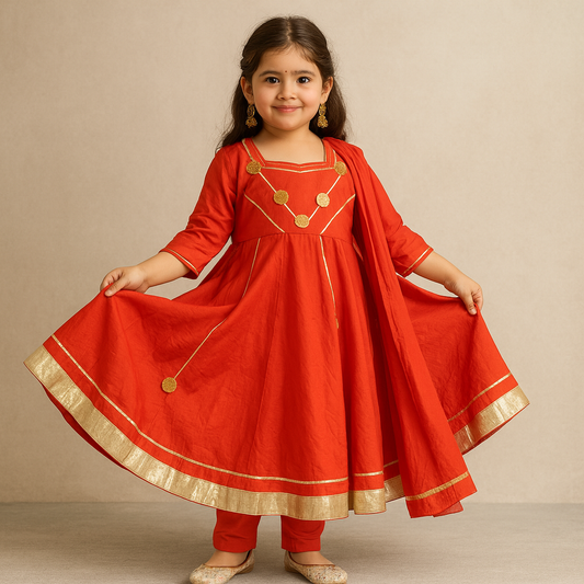 Pre Order: Roshni Orange Anarkali Set