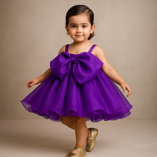 Pre Order: Oversized Bow Organza Purple Strappy Dress