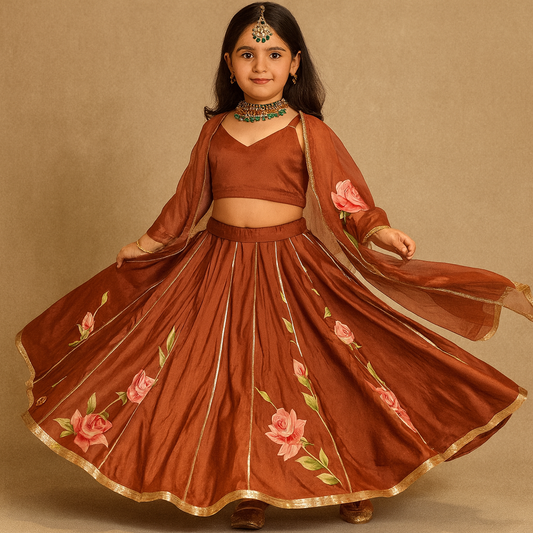 Pre Order: Rust Flared Lehenga Set