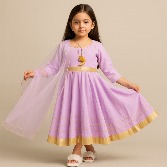 Pre Order: Lavender Cotton Anarkali Suit Set