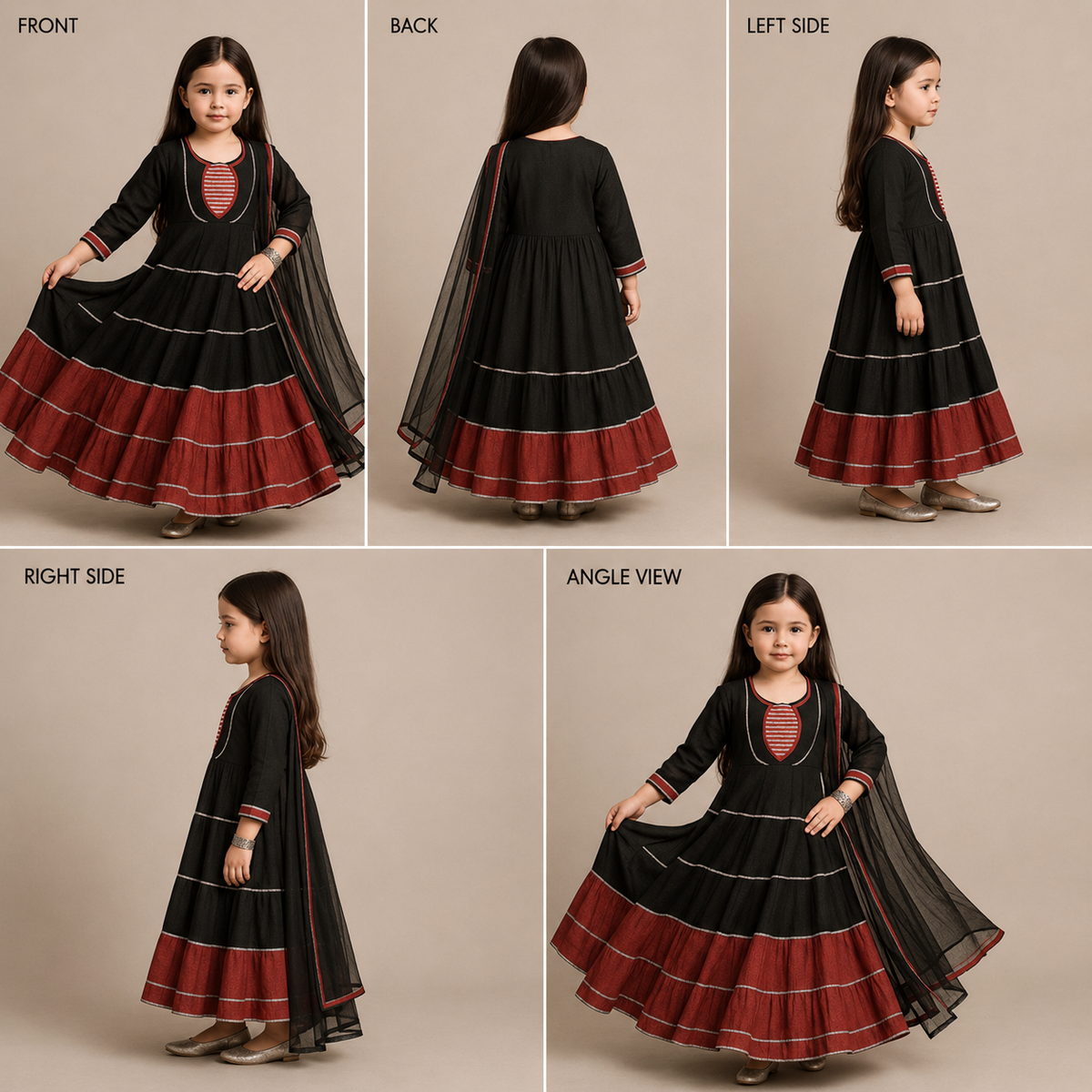 Pre Order: Red And Black Kantha Cotton Dress