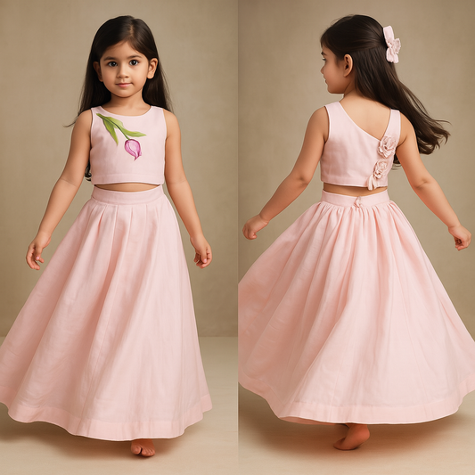 Pre Order: Hand Painted Top With Pleated Lehenga