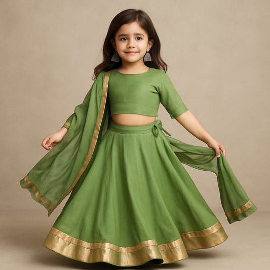 Pre Order: Green Velvet Lehenga Set