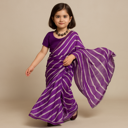 Pre Order: Purple Leheriya Georgette Saree