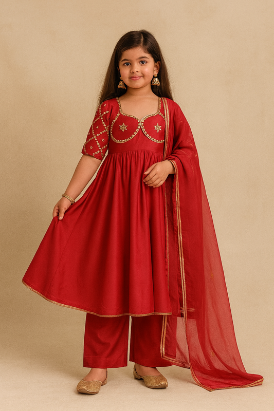 Pre Order: Red Anarkali Gota Detailing Suit Set