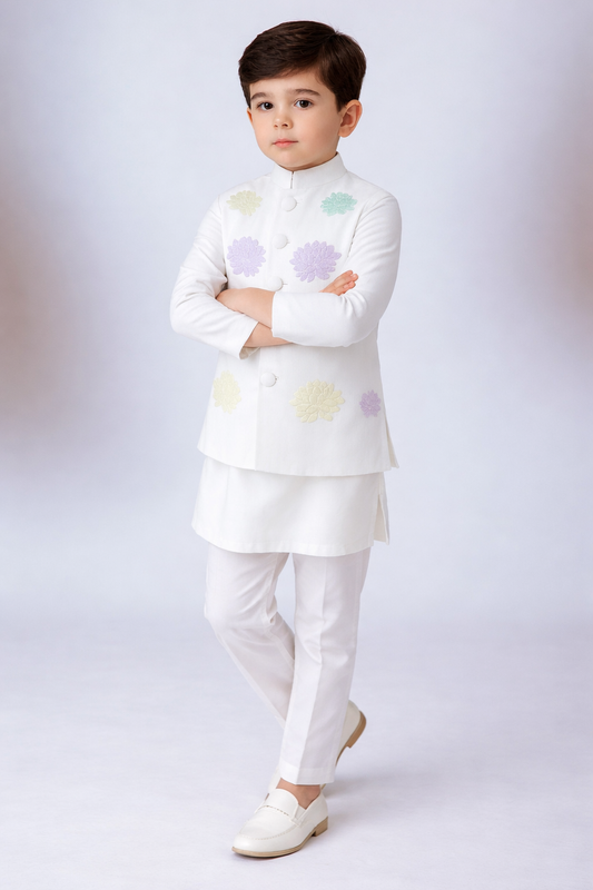 Pre Order: Pastel Petal Embroidered Sherwani And Pant