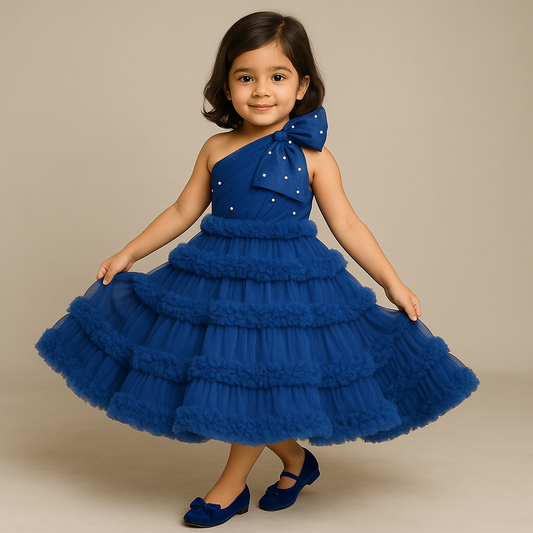 Pre Order: Gorgeous Oversize Bowie Ruffled Blue Gown