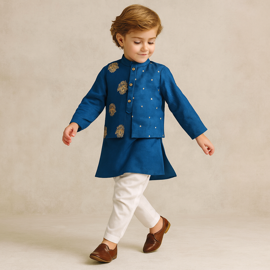 Pre Order: Faux Jacket Style Embroidered Kurta With Pyjama