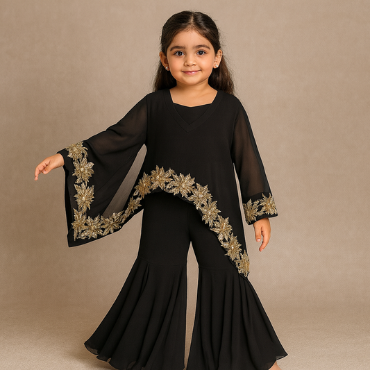 Pre Order: Black Embroidered Top And Sharara