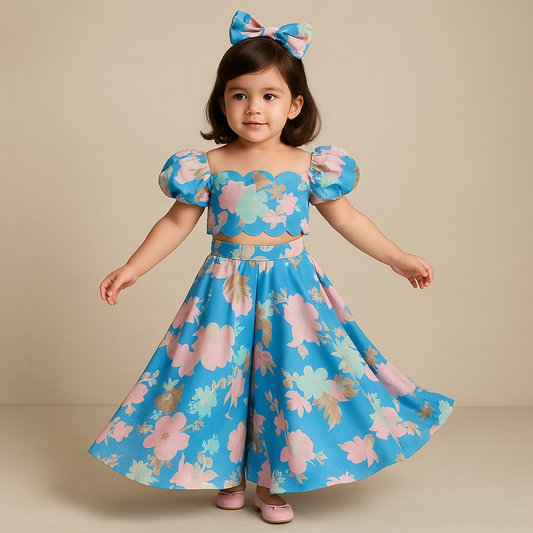 Pre Order: Scalloped Neck And Hem Multicolour Top With Palazzo