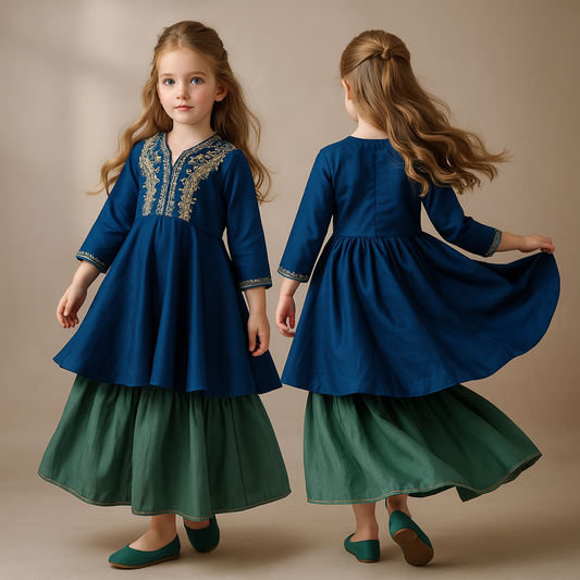 Pre Order: Contrasting Lace Detailed Kurti And Sharara