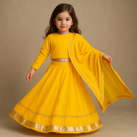 Pre Order: Yellow Velvet Embroidered Lehenga Set