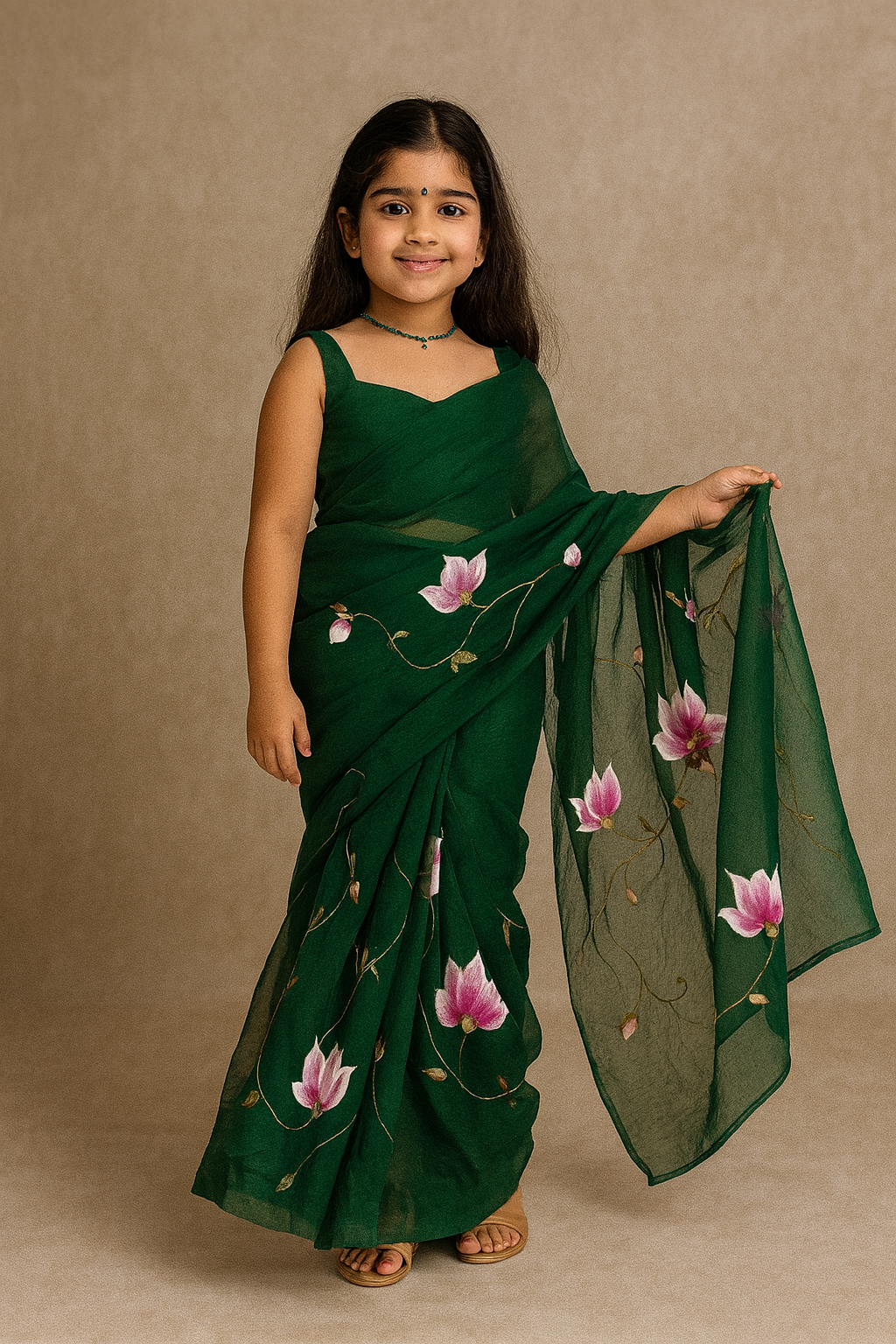 Pre Order: Green Floral Printed    Georgette Saree