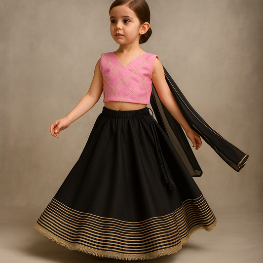 Lace Work Top With Ghagra And Dupatta