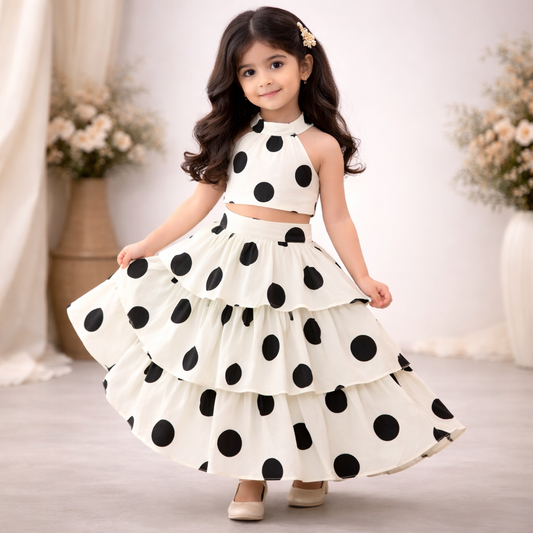 Pre Order: White Noir Polka Lehenga Set