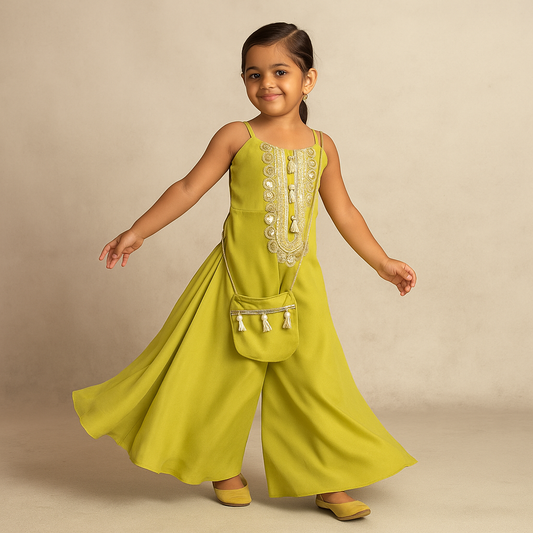 Pre Order: Ethnic Jumpsuit With Matching Sling Bag