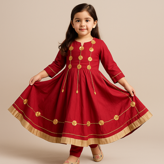 Pre Order: Brick Red Anarkali Set