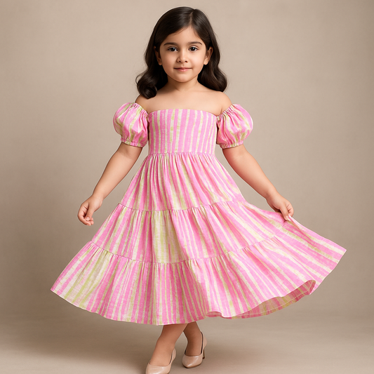 Pre Order: Pink Cotton Tiered Dress