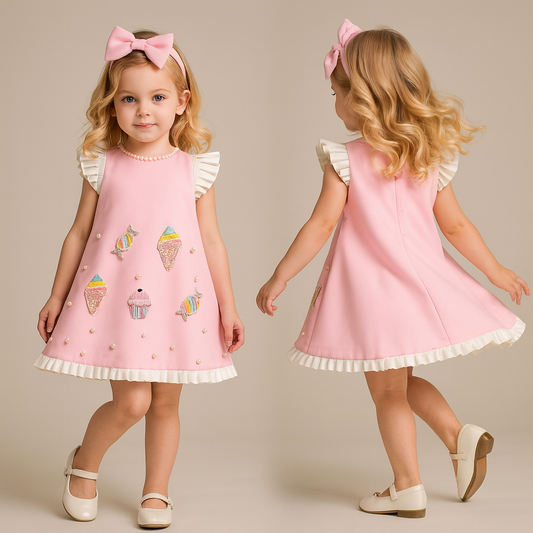 Pre Order: Cute Candy Embroidered Baby Pink Dress