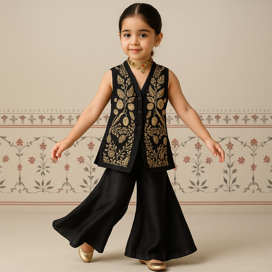 Pre Order: Black Embroidered plazzo Set