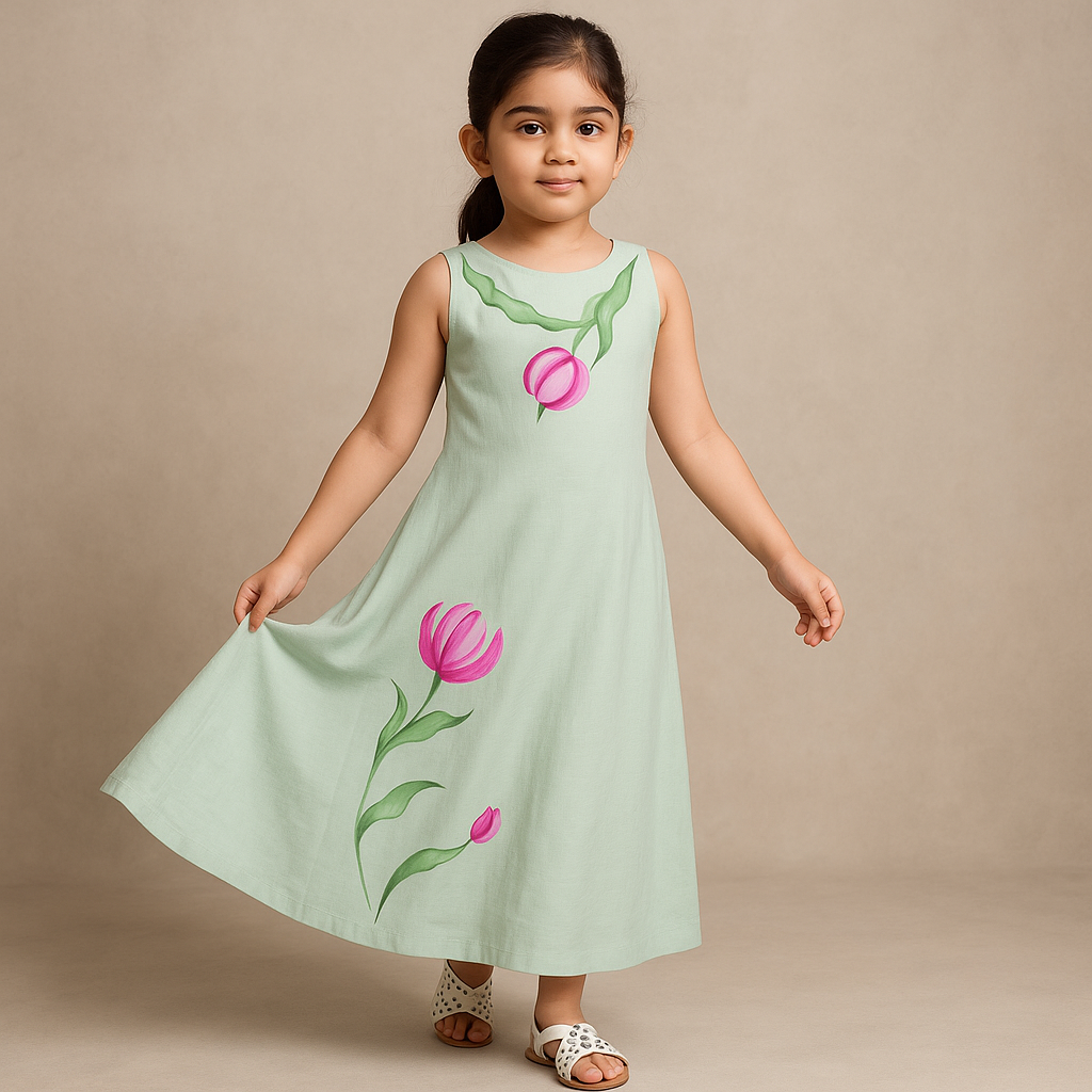 Pre Order:Mint Hand Painted Cotton Dress