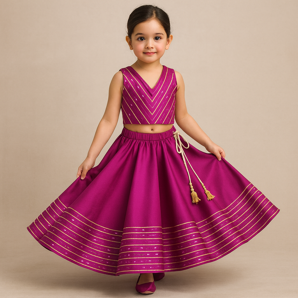 Pre Order: Lace-Detailed V-Neck Charming Top And Flared Lehenga