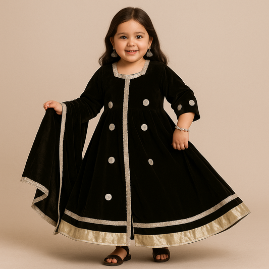 Pre Order: Black Velvet Anarkali Suit Set