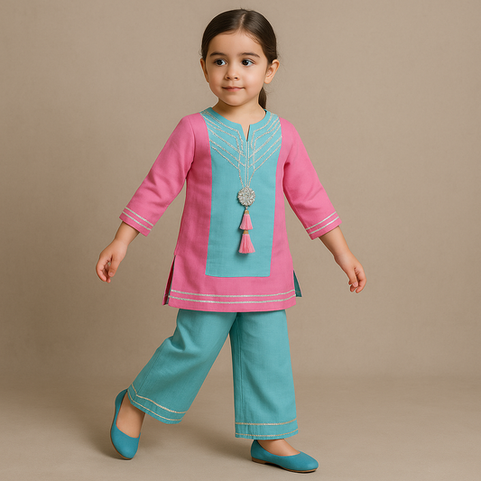 Pre Order: Gota Lace Work Kurti With Pant