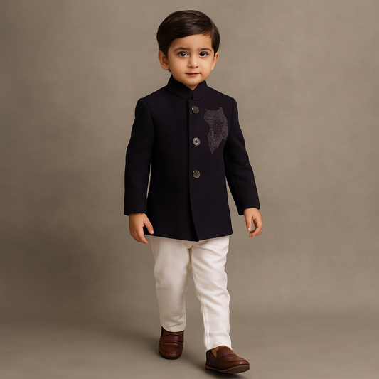 Pre Order: Elegant Embroidered Sherwani With White Pyjama