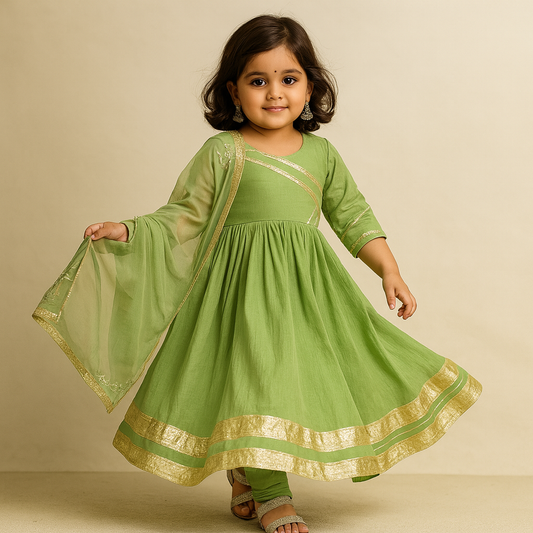 Pre Order: Olive Green Velvet Anarkali Suit Set