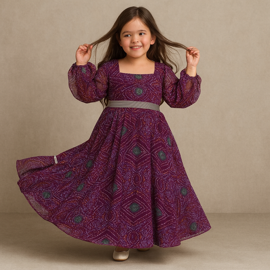 Pre Order: Wine bandhani Anarkali Gown