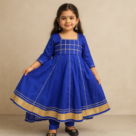 Pre Order: Sahar Royal Blue Silk Anarkali Set