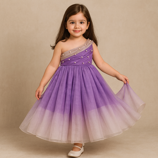 Pre Order: Graceful Dual-Shaded One-Shoulder Party Gown