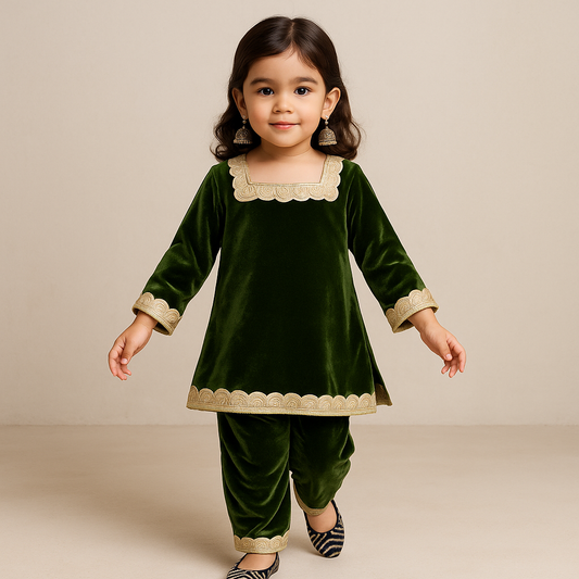 Pre Order: Mehndi Velvet Coord Set