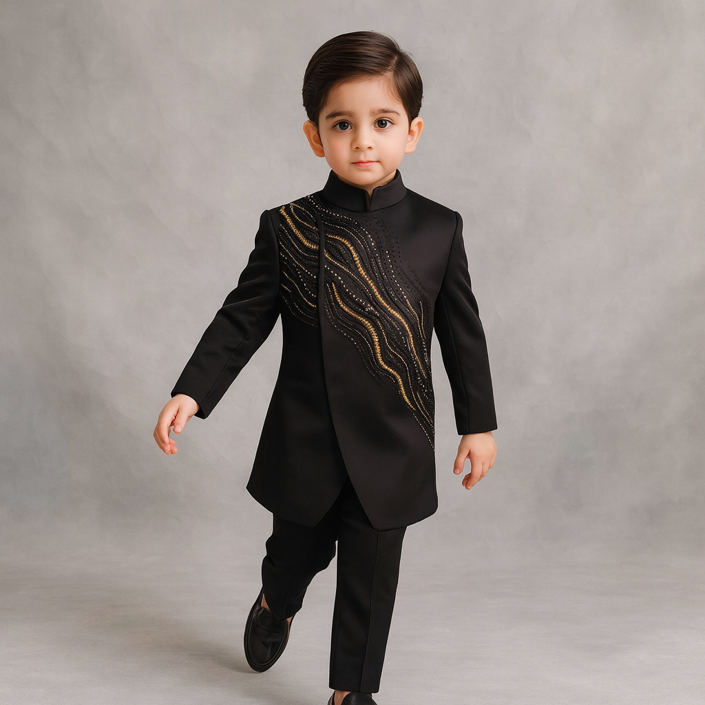 Pre Order: Royal Noir Sherwani And Pant