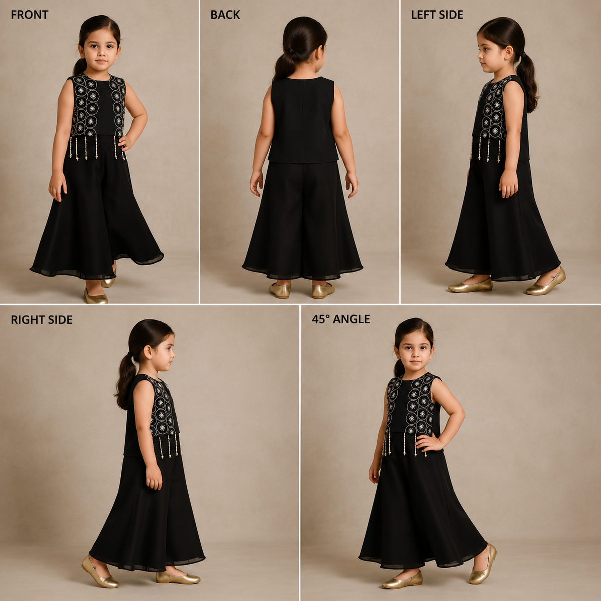 Pre Order: Black Top With Hand Embroidered Cutwork Attached Jacket And Flared Palazzo