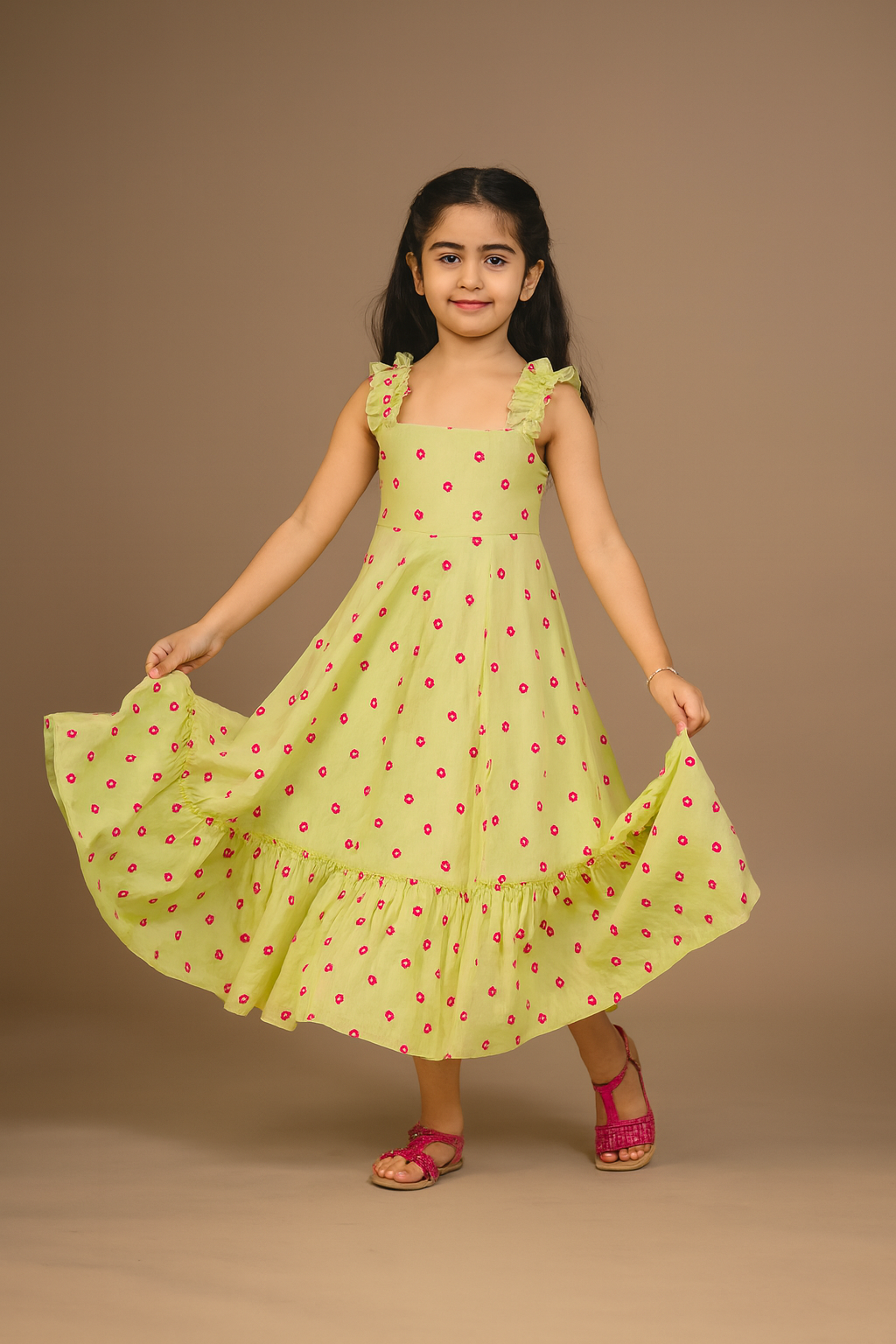 Pre Order: Green Bandhani  Dress