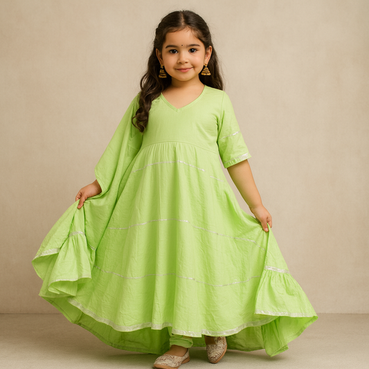 Pre Order: Zara Pastel Green Anarkali Set