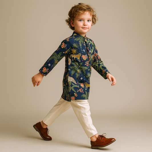 Pre Order: Jungle Printed Style Kurta With Pyjama