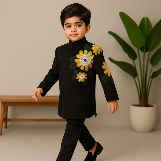 Pre Order: Sunflower Royale Embroidered Sherwani And Pant