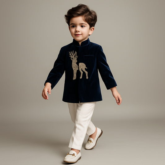 Pre Order: Stylish Cut Dana And Beads Embroidered Velvet Sherwani With Pyjama