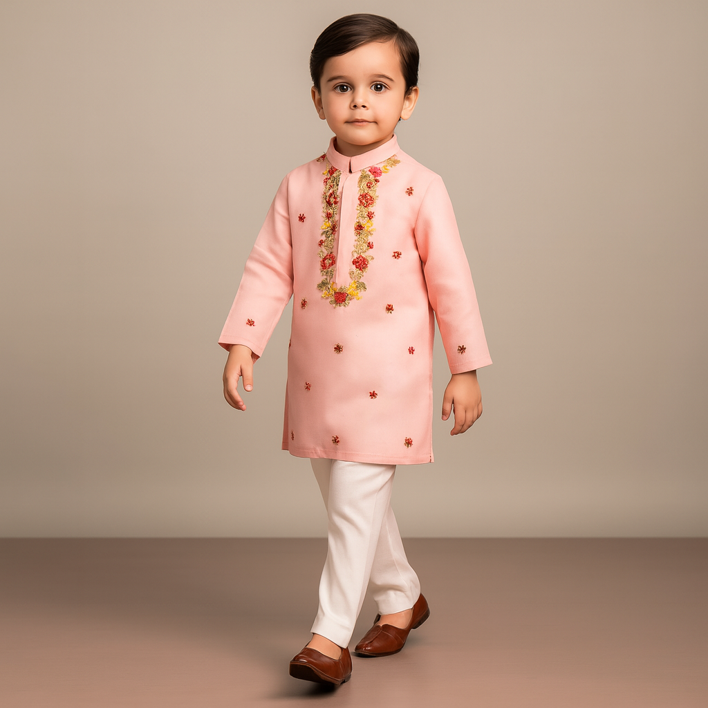 Pre Order: Floral Multicolour Hand Embroidered Kurta With Pyjama