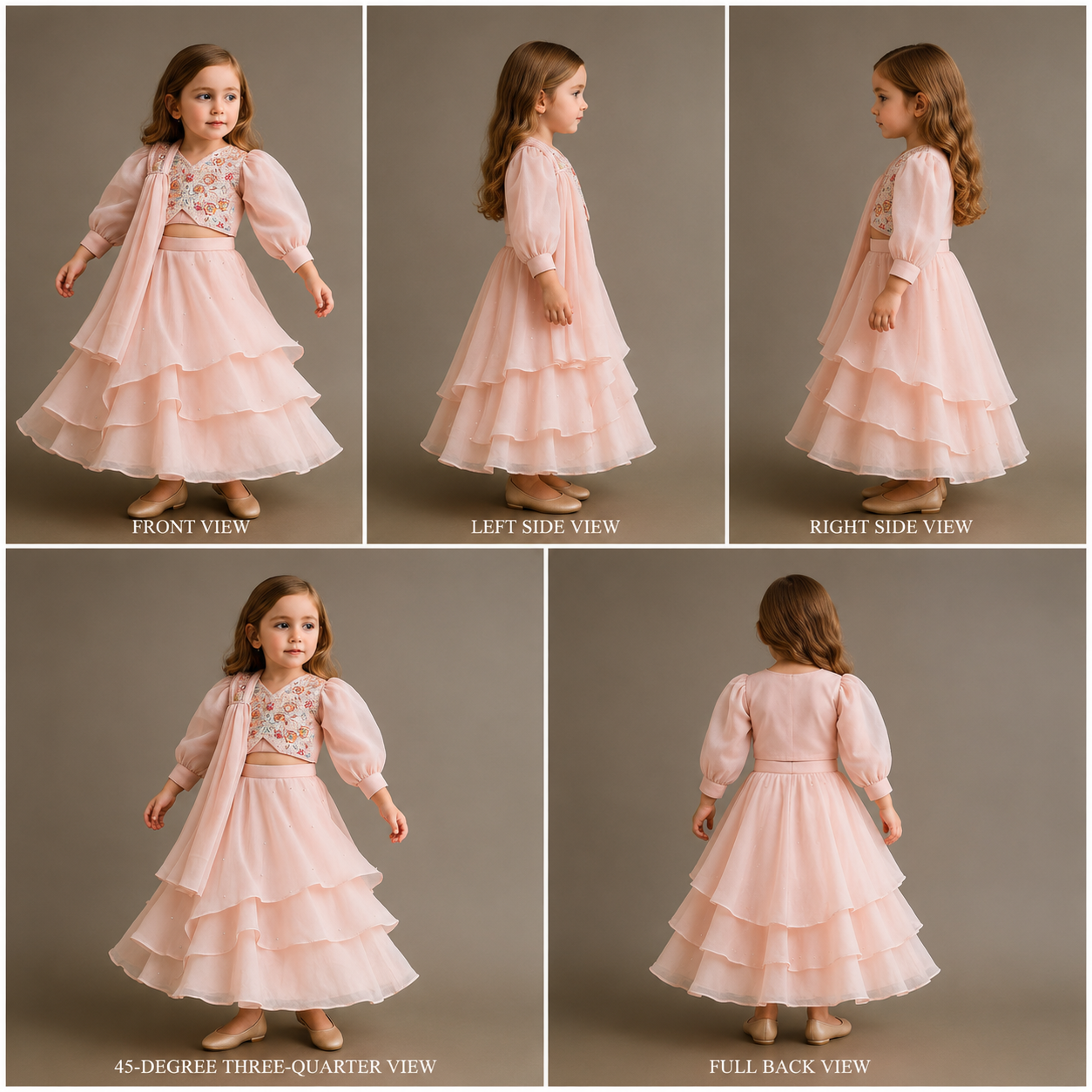 Pre Order: Embroidered Pink Top And Layered Lehenga With Pleated Dupatta