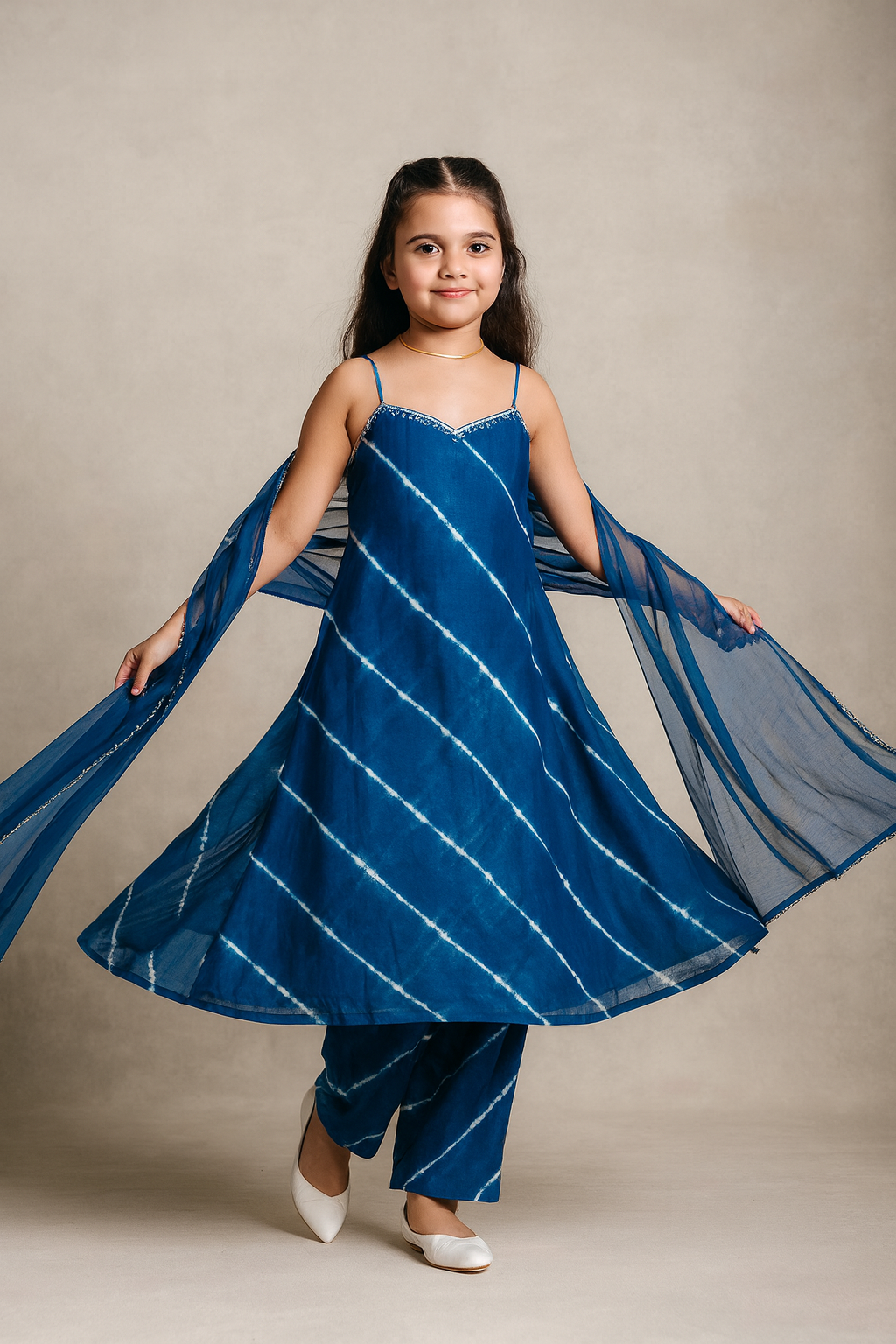 Pre Order: Blue Leheriya Anarkali  Suit Set
