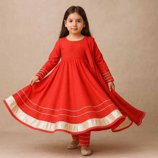 Pre Order: Red Love Anarkali Suit Set