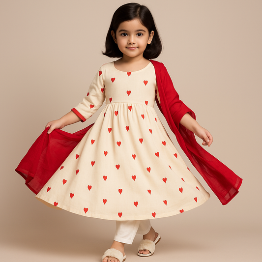 Pre Order:Hearts Embroidered Anarkali Set