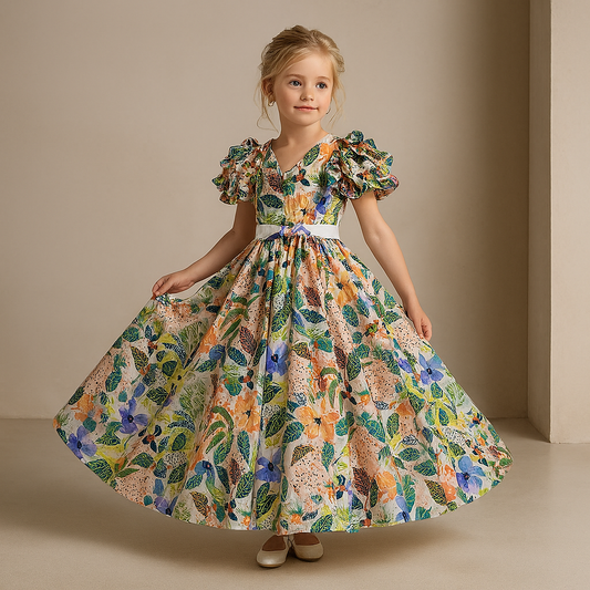 Pre Order: Stylish Leaves Printed Backless Frilly Top And Lehenga