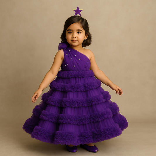 Pre Order: Gorgeous Oversize Bowie Ruffled Purple Gown