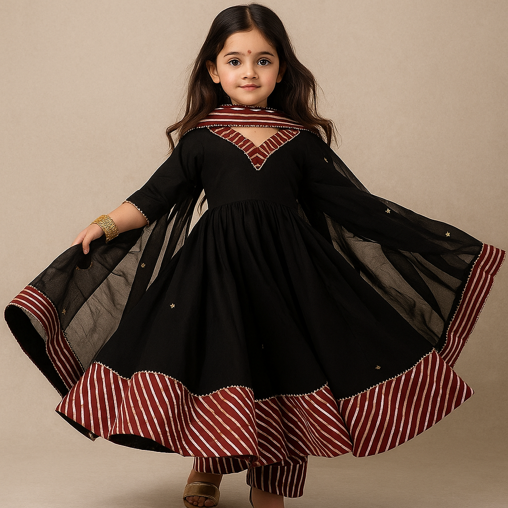 Pre Order: Black Anarkali with Maroon Gota Detailing