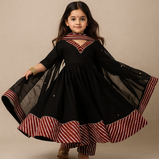 Pre Order: Black Anarkali with Maroon Gota Detailing